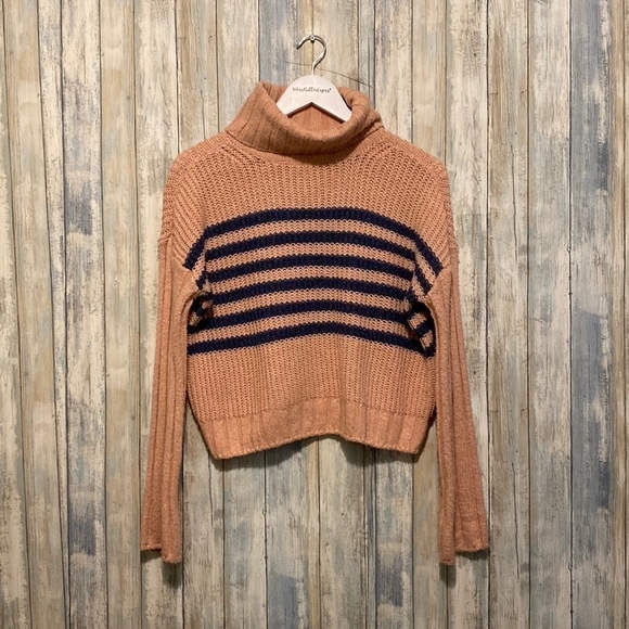 SO Pink & Blue Striped Turtleneck Long Sleeve Cropped Sweater | XS NWT - Picture 3 of 9
